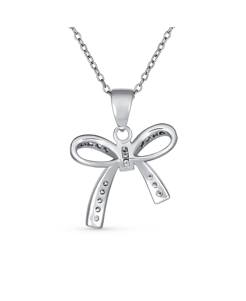 Bling Jewelry Dainty Cubic Zirconia Pave Cz Station Ribbon Bow Pendant Necklace