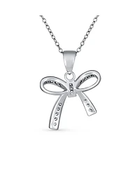 Bling Jewelry Dainty Cubic Zirconia Pave Cz Station Ribbon Bow Pendant Necklace