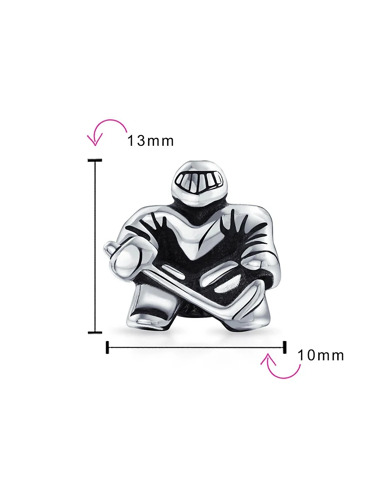 Bling Jewelry Ice Hockey Goalie Sports Team Charm Bead .925 Sterling Silver for Bracelet