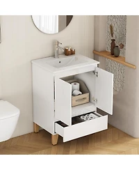 Sillysis Inch Bathroom Vanity with Sink, Glossy Storage Cabinet, Soft Close Drawer