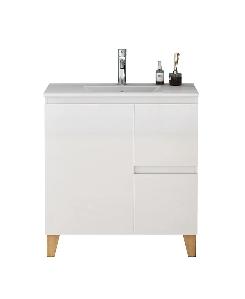 Sillysis Inch Bathroom Vanity with Sink, Glossy Storage Cabinet, Soft Close Drawer
