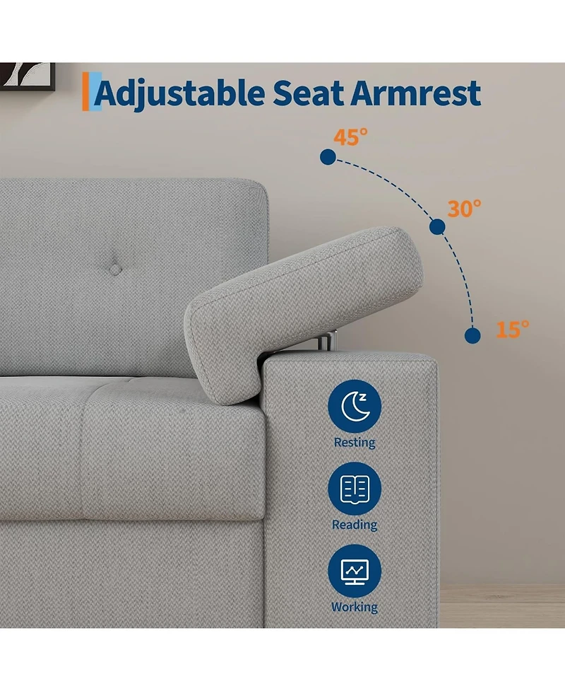 gaomon 85 Inch Modern 3 Seater Sofa Couch with Adjustable Armrests,Living Room Sofa with Plush Chenille Fabric,Couch with Button Tufted Backrest