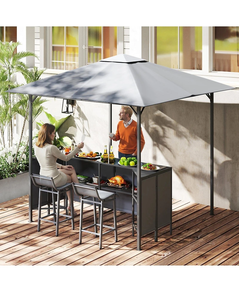 Slickblue Outdoor 3-Piece Bar Set with Double-Tier Grill Gazebo and Bar Stools
