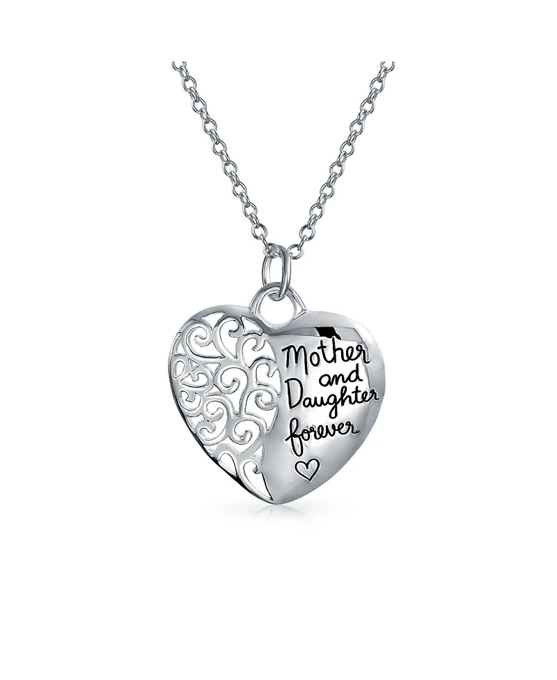 Bling Jewelry Inspirational Words Heart Shape Mother Daughter Forever Pendant Necklace Sterling Silver