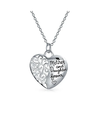 Bling Jewelry Inspirational Words Heart Shape Mother Daughter Forever Pendant Necklace Sterling Silver