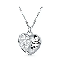 Bling Jewelry Inspirational Words Heart Shape Mother Daughter Forever Pendant Necklace Sterling Silver
