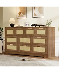 gaomon Modern Farmhouse 10 Drawer Rattan Dresser Storage Chest with Metal Handles.