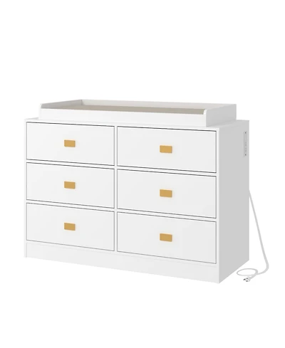 gaomon Baby 6-Drawer Nursery Dresser and Changing Table, Removable Top, Changing Pad Included.