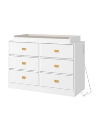 gaomon Baby 6-Drawer Nursery Dresser and Changing Table, Removable Top, Changing Pad Included.