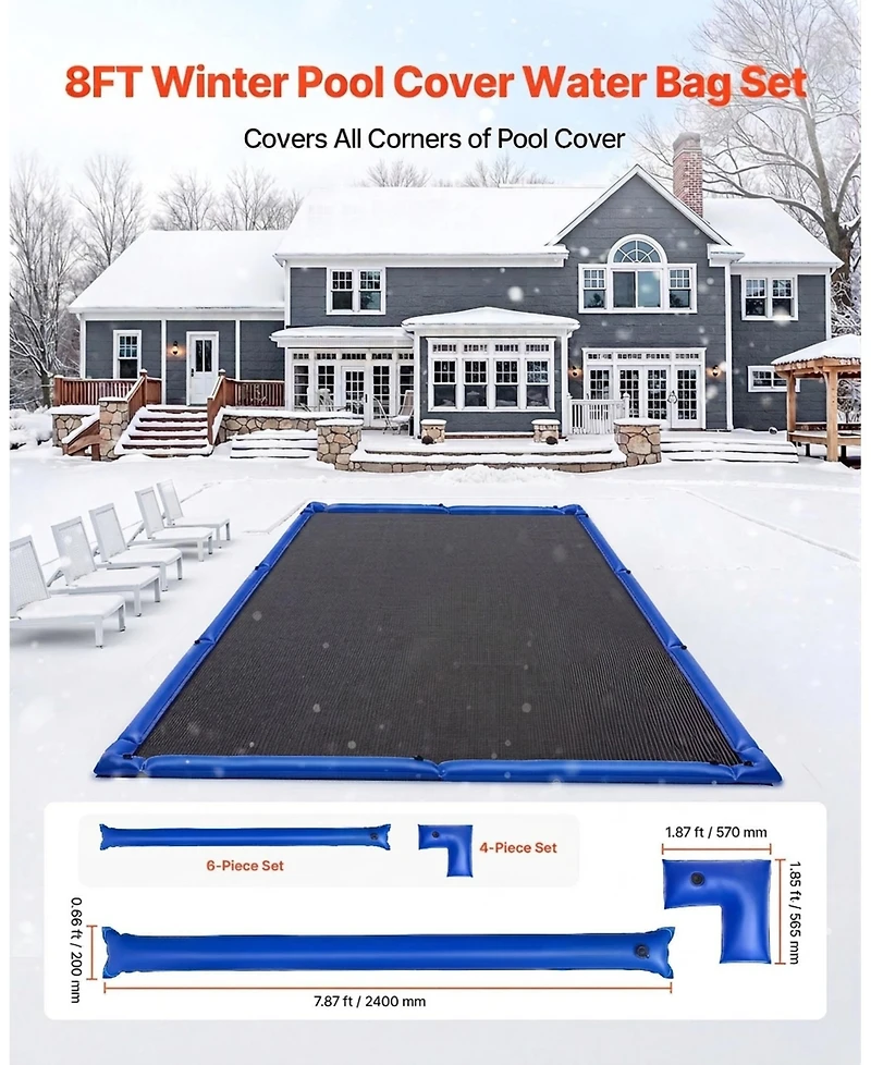Sugift 6-Pack 8 ft Pool Cover Water Bags Leakproof Pvc for Winter Use