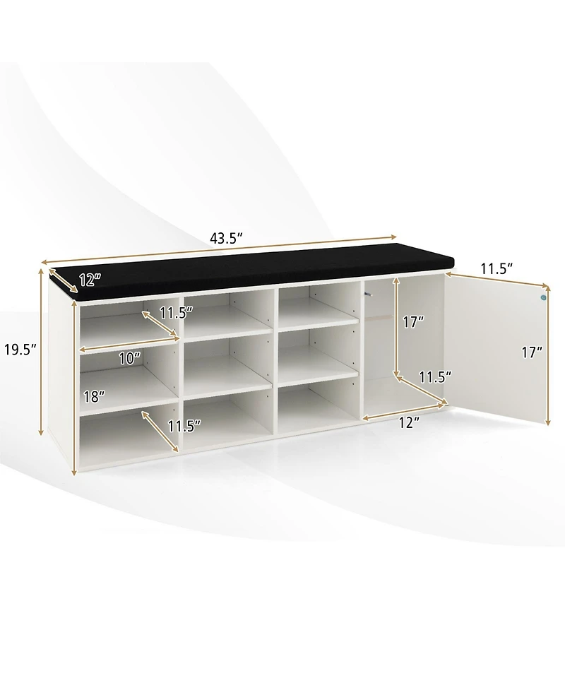 Gouun 9-Cube Shoe Bench with Adjustable Shelves and Removable Cushion