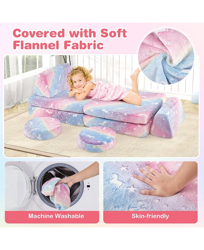 Sugift Modular Kids Play Couch Set Glow in the Dark with Portable Handles