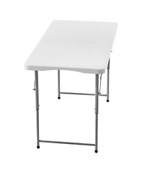 Mecale 4 Ft Fold-in-Half Folding Table with Adjustable Height and Carry Handle