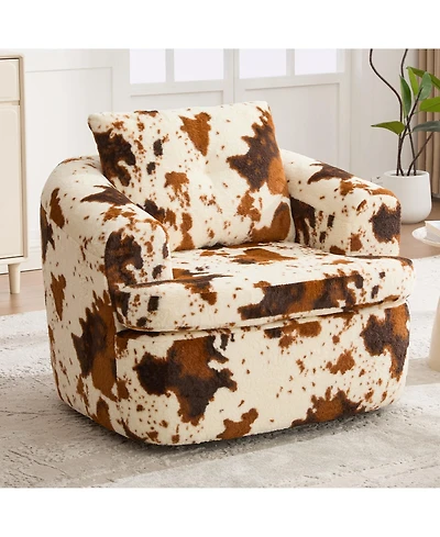 Rainsken 360degree(s) Swivel Barrel Accent Chair, 36.6" Soft Chenille Fabric Sofa Chair with Dual-Layer Cushion Design for Living Room