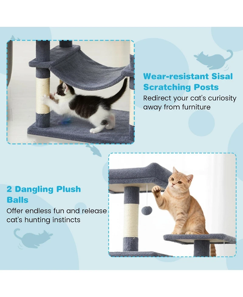 Cozito Cat Tree 58 inch Modern with Plush Perch and 2 Condos