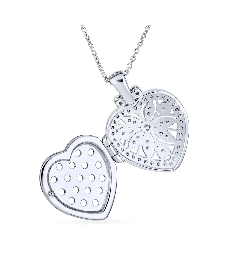 Bling Jewelry Vintage Style Keepsake Flower Heart Shape Photo Locket Pendant Necklace Sterling Silver