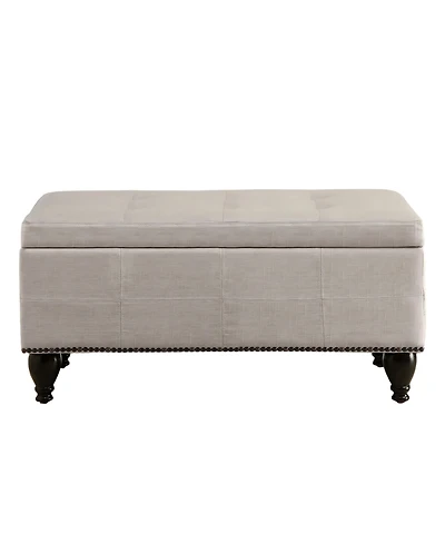 Boyel Living Linen Nailhead Accent Stool with Dark Wooden Legs, Versatile Shoe Bench and Seating