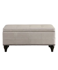 Boyel Living Linen Nailhead Accent Stool with Dark Wooden Legs, Versatile Shoe Bench and Seating
