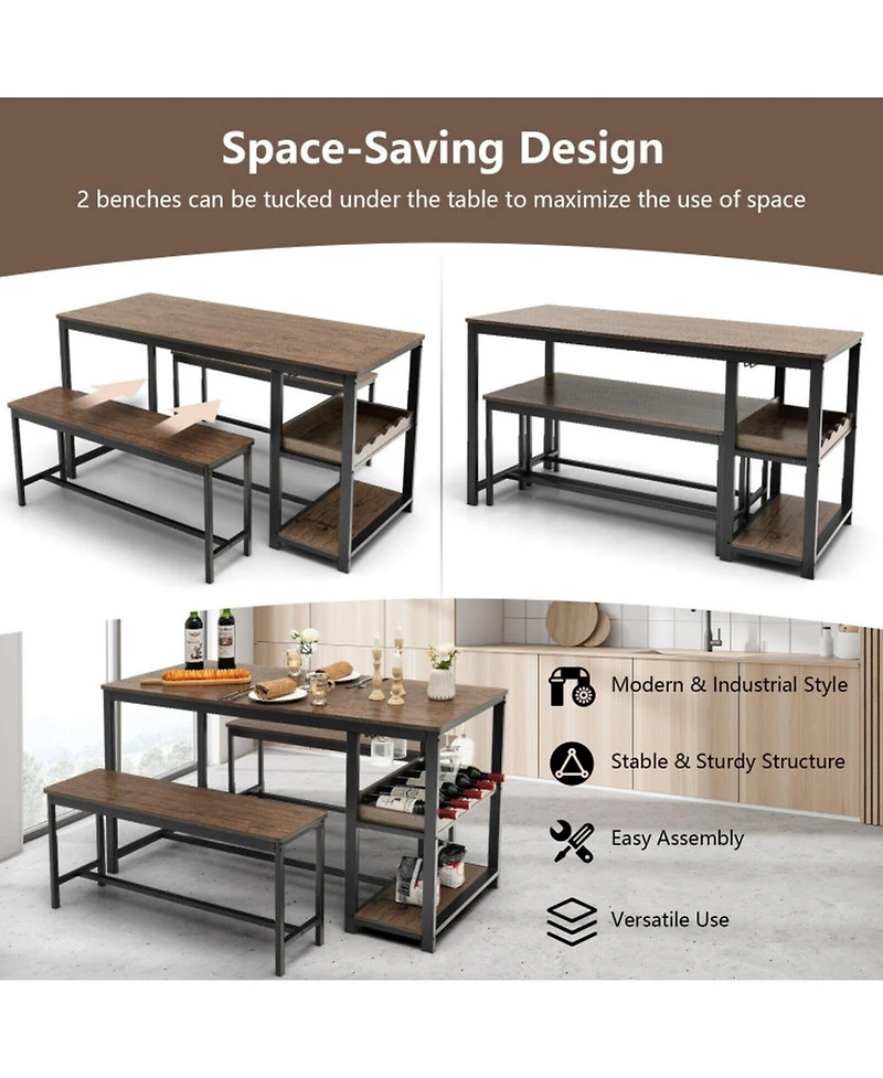 Gouun 3-Piece Dining Table Set with 5-Bottle Wine Rack and Storage Shelf