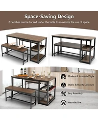 Gouun 3-Piece Dining Table Set with 5-Bottle Wine Rack and Storage Shelf