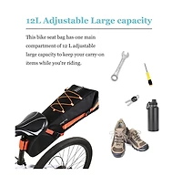 Hikeen Large Capacity Bike Seat Bag 12L Bicycle Saddle Bag Under Seat Storage with Reflective Strip for Commuting Touring Road Mountain Cycling