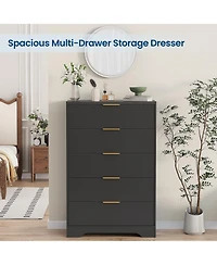gaomon Bedroom 31.5" Tall Dresser, 5 Drawer Chest of Drawers, Engineered Wood Storage Cabinet with Gold Handles.