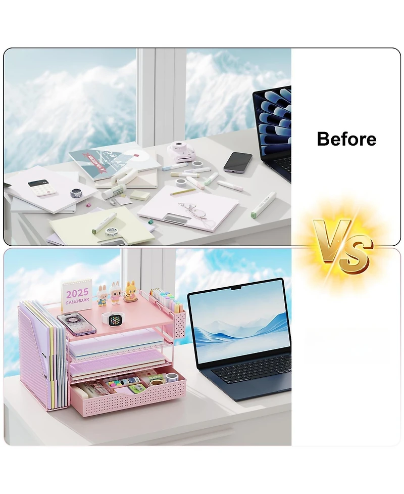 Gnuadz Wood Desk Organizer File Holder 4-Tier Drawer
