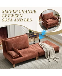 Rainsken Chenille Convertible Sleeper Sofa Bed with 3 Pillows and Side Pocket, Modern Lounge Recliner for Living Room