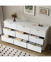 Rainsken 9 Drawer Dresser for Bedroom, 63" Large Deep Chest of Drawers, with Metal Handle, Bedroom Living Room