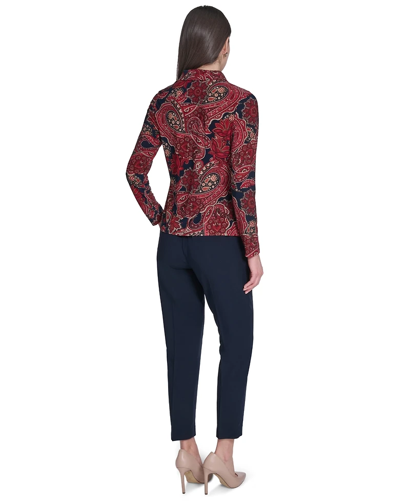 Tommy Hilfiger Women's Long-Sleeve Paisley Print Collared Top