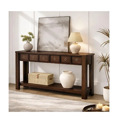 gaomon Entryway, Console Table Narrow Sofa Table Behind Couch, Farmhouse Entry Table with 2 Drawers, 2-Tier Open Shelf Hallway Foyer Table