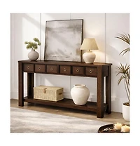 gaomon Entryway, Console Table Narrow Sofa Table Behind Couch, Farmhouse Entry Table with 2 Drawers, 2-Tier Open Shelf Hallway Foyer Table