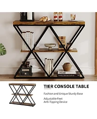 gaomon 39" Narrow Entryway Console Table, 3-Tier Industrial Sofa Table with Storage Shelf & X Metal Frame,