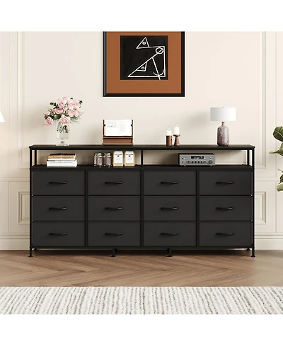 gaomon Bedroom or Living Room 12 Drawer Dresser Tv Stand, Fabric Storage Organizer with Open Shelves.