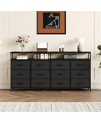 gaomon Bedroom or Living Room 12 Drawer Dresser Tv Stand, Fabric Storage Organizer with Open Shelves.