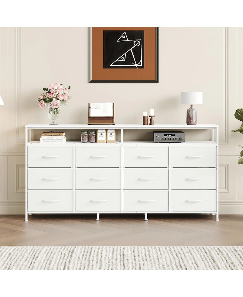 gaomon Bedroom or Living Room 12 Drawer Dresser Tv Stand, Fabric Storage Organizer with Open Shelves.