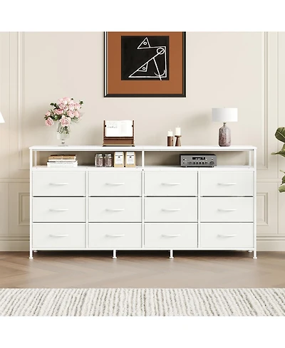 gaomon Bedroom or Living Room 12 Drawer Dresser Tv Stand, Fabric Storage Organizer with Open Shelves.