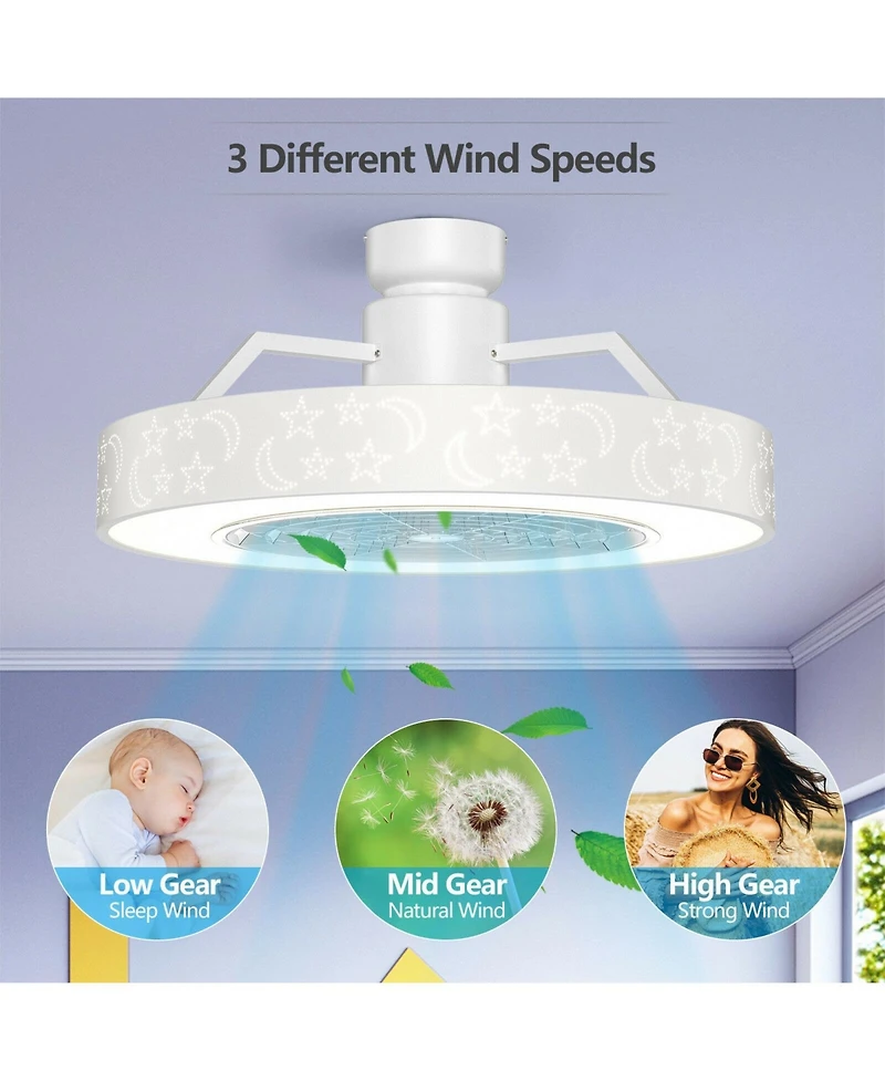 Mecale 23 Inch Ceiling Fan with Led Light Remote Starry Lampshade