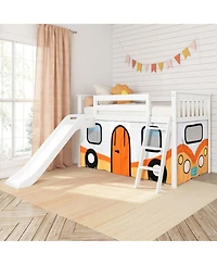 Max & Lily Low Loft With Easy Slide and Orange Camper Van Curtain