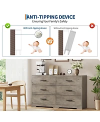 gaomon Bedroom 6 Drawer Double Dresser, Wood Look Chest of Drawers with Deep Storage, Anti-Tip Design, Metal Handles