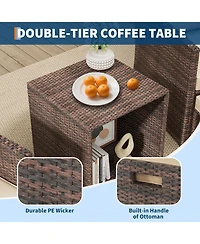 gaomon 5-Piece Patio Rattan Set with Ottomans and 2-Tier Coffee Table