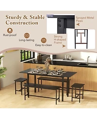 Gouun 5-Piece Expandable Dining Table Set with Benches and Stools, Seats 4 to 6