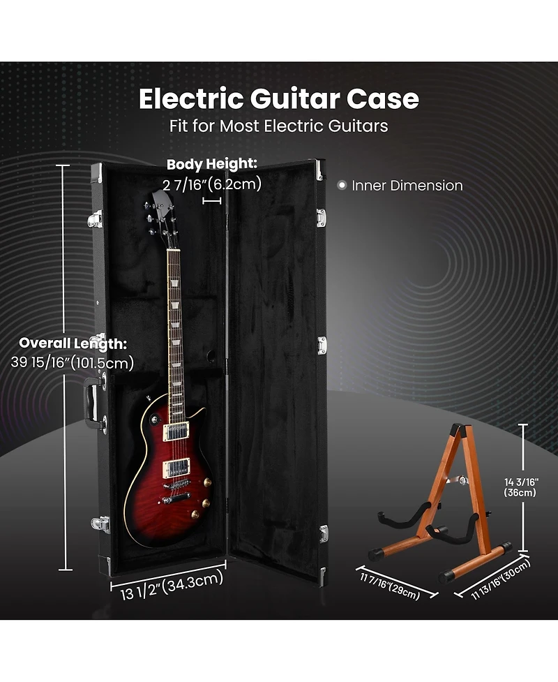Yescom Universal Rectangular Electric Guitar Hard Case with Folding Guitar Stand
