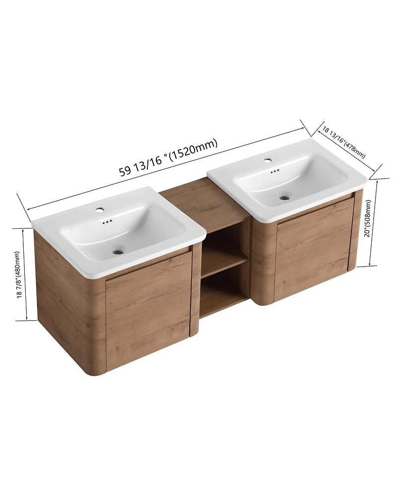 Sillysis Inch Wall Mounted Double Sink Bathroom Vanity with Storage Shelves