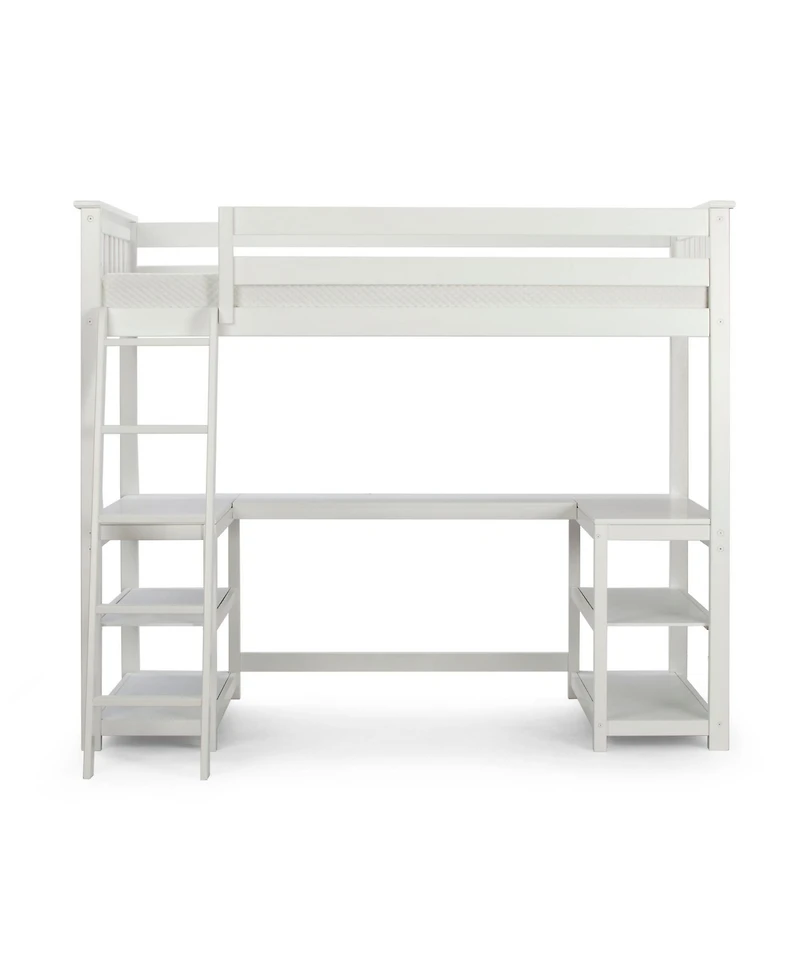Max & Lily Twin Loft Bed, Solid Wood Loft Bed with Desk and Storage Shelves for Kids