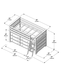 Max & Lily Twin-Size Low Loft with Pull-Out Desk and 3-Drawer Dressers