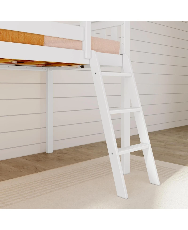 Max & Lily Twin Size Low Loft Bed with Slide, Solid Wood Kids Platform Bed with 14" Guardrails