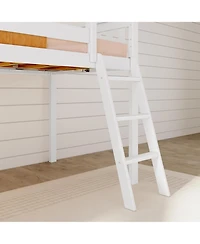 Max & Lily Twin Size Low Loft Bed with Slide, Solid Wood Kids Platform Bed with 14" Guardrails