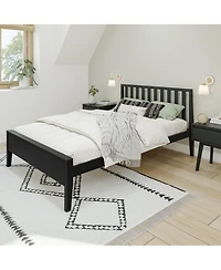 Max & Lily Scandinavian Bed Frame, Solid Wood Platform with Headboard for Kids