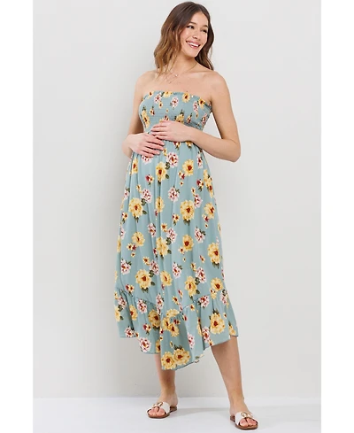 Hello Miz Maternity Floral Smocked Strapless Midi Dress